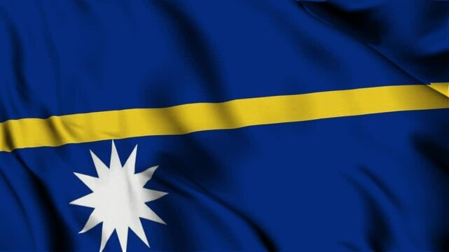 3D animation of the national flag of Nauru waving in slow motion. Close-up view with realistic fabric texture in 4K resolution. Ideal for Independence Day, patriotic videos, and national celebrations. - Powered by Adobe