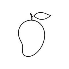 An outline vector illustration of a mango fruit with leaf on white background