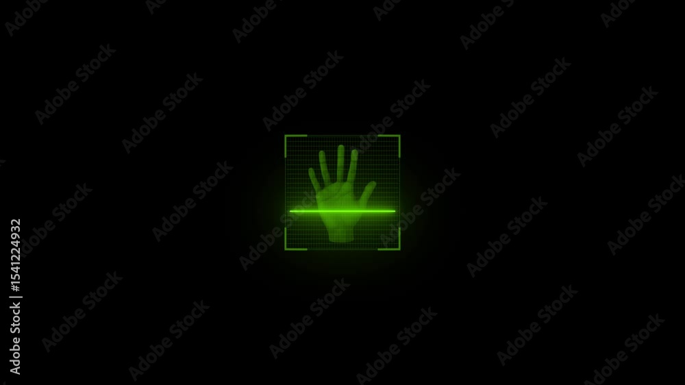 Wall mural digital palm scan for identity | security system animation. hand recognition animation | green biome