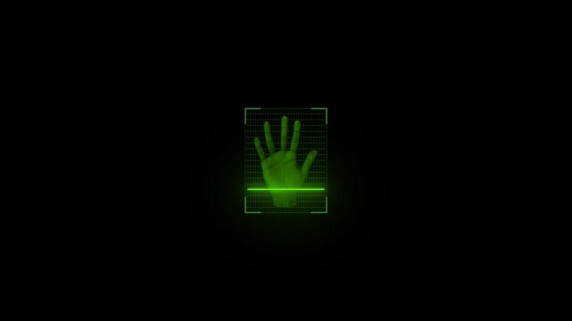 Futuristic Palm Reader Animation | Fingerprint Authentication. Personal ID Hand Scanner | Biometrics Verification Animation. Biometric Authentication Animation | Palm Scan Technology.