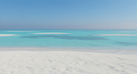 Beautiful tropical beach with crystal clear blue water and white sand under blue sky