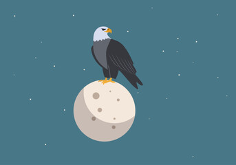 An eagle perched on the moon minimal vector. 