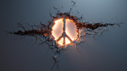 Cracked Wall Revealing Glowing Peace Symbol