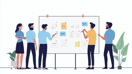 Team Collaborating on a Project: A group works together, brainstorming ideas on a whiteboard, fostering creativity and innovation.