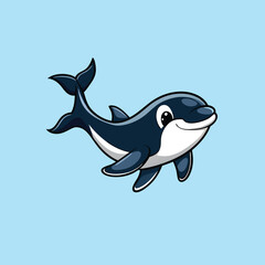 Fototapeta premium Cartoon Orca Illustration Swimming Killer Whale Character on Light Blue Background, Style