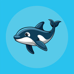Fototapeta premium Cartoon Orca Swimming in a Blue Circle Background, Isolated Animal Illustration for Kids