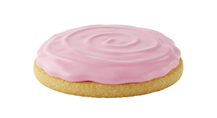 Delicious Frosted Cookie with Swirled Pink Frosting CloseUp View