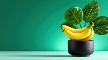 Vibrant still life of bananas and tropical leaves