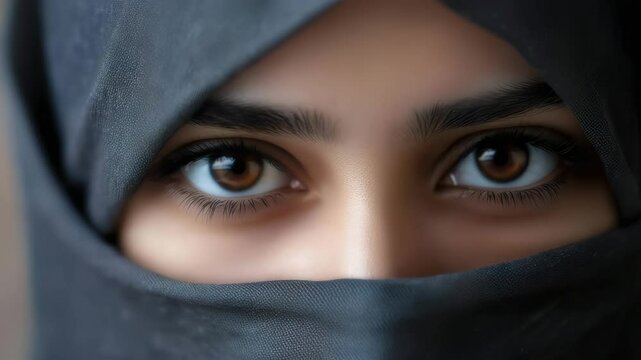 Muslim woman wearing niqab showing expressive brown eyes