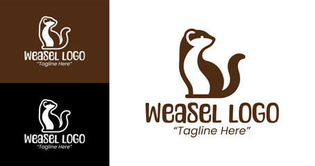Modern and Fun Weasel Logo for Playful Branding in Brown and White