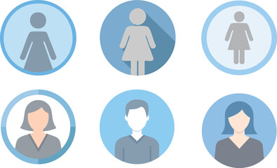 Profile Icons Featuring Stylized Female and Male Figures in a Minimalist Two-by-Three Grid on Soft Blue Backgrounds