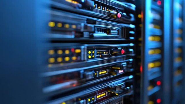 Data servers with illuminated panels in a server rack