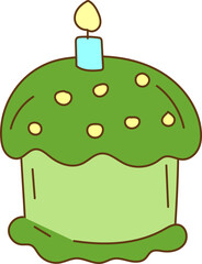 green melting birthday cake vector icon for birthday party, celebration card or festive sweet design
