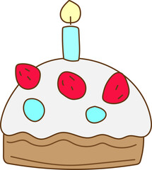 flat cake with single candle vector icon for birthday party, celebration card or festive sweet design