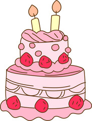 two-layer pink birthday cake vector icon for birthday party, celebration card or festive sweet design