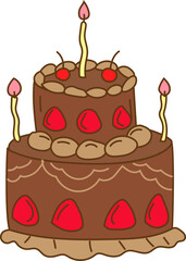 chocolate cake with strawberries vector icon for birthday party, celebration card or festive sweet design