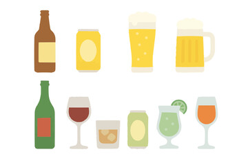 ビールやワインやカクテルなどのお酒のイラストセット