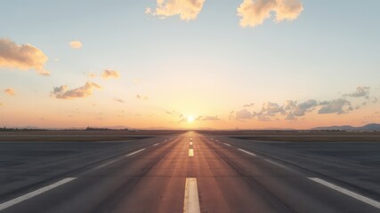 Runway Perspective at Dawn A Vision of Future Journeys with Endless Skies and Warm Light Guiding the Way