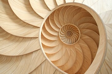 spiral staircase on the wall and  Light Beige Wooden Spiral Abstract Background