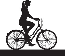 Obraz premium silhouette of a young lady riding a bicycle in side profile, isolated plain white background