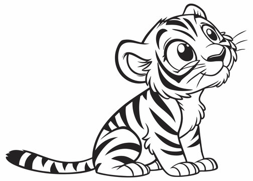 Cute Baby Tiger Vector Illustration &ndash; Front View, Bold Lines, Cartoon Style, Tattoo or Logo Ready