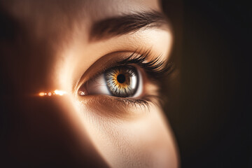 Piercing blue female eyes close up background...
