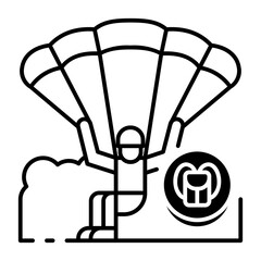This Paragliding icon is suitable for Transportation, Travel and Tourism, etc