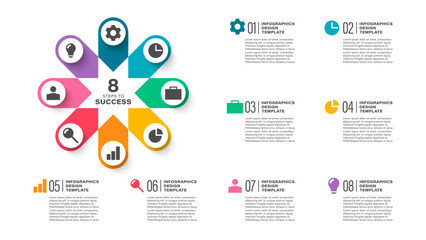 8 Processes Circle Diagram Infographic Design Template With Icons And Place For Data
