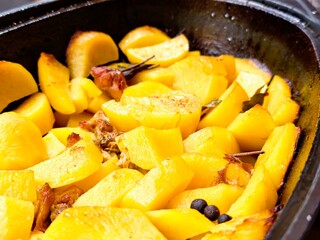 Deliciously stewed potatoes with tender meat creating a comforting home-cooked meal perfect for...