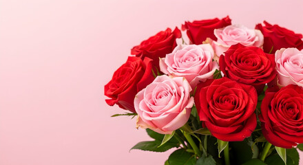 Roses, Red roses, Pink roses, Bouquet of Red and Pink Roses on Pink Background