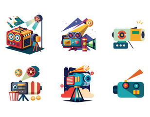 Naklejka premium portable projector displaying a movie icon silhouette vector illustration