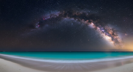 Spectacular Milky Way Galaxy Arcing Over a Tranquil Turquoise Beach at Night