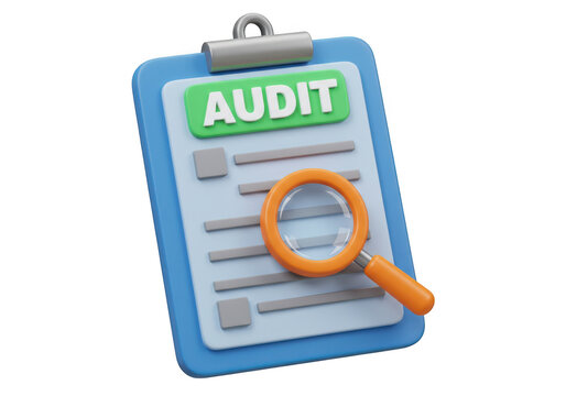 3d render of audit checklist with magnifying glass isolated on transparent background