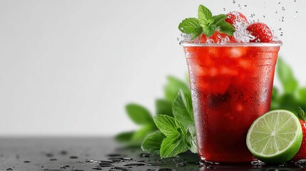 Refreshing strawberry mint iced drink