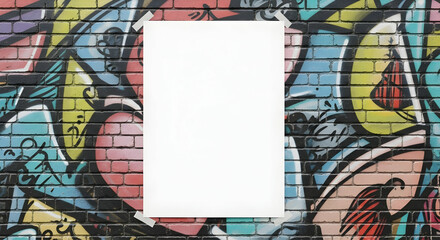Obraz premium Blank, Poster, Mockup, Blank Poster on Graffiti Brick Wall