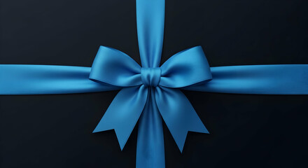 Blue ribbon, Satin ribbon, Bow, Blue Satin Ribbon Bow on Black Background