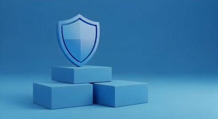 Shield, Icon, Blue, Blue Shield Icon on Cubes