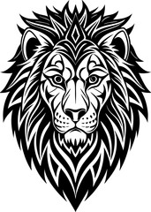 Obraz premium Lion's Regal Gaze: A majestic black and white lion illustration with intricately detailed features. The regal animal is depicted in a captivating portrait.