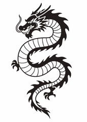 Majestic Dragon Illustration: A winding mythical dragon in black ink, embodying power and wisdom in a cultural design illustration.