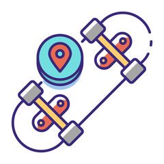 This Skateboard icon is suitable for Transportation, Travel and Tourism, etc