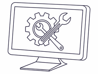Minimalist Minimal Line Art Icon Of A Desktop Monitor With A Icon