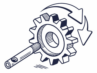 Professional Clean Line Art Icon Of A Gear With A Refresh Arrow Vector