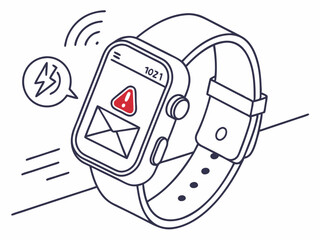 Professional Clean Line Art Icon Of A Smartwatch With A Message Illustration