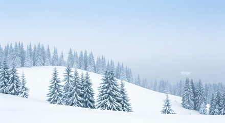 Fototapeta premium Winter, Snow, Trees, Snow Covered Fir Trees on a Winter Hill