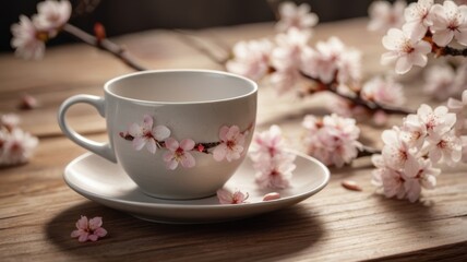 Fototapeta premium Serene Spring Morning: A Cup of Tranquility
