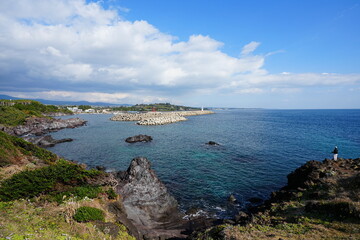 wonderful seascape with far lighthouse