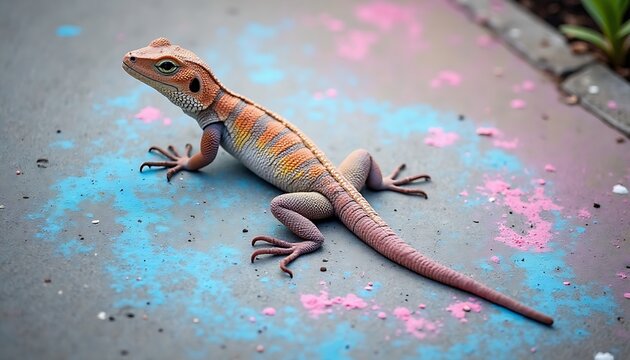 Colorful lizard on graffiti background