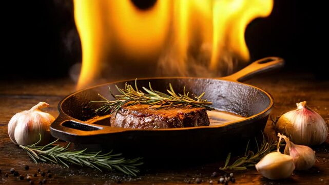 Grilled steak with rosemary and garlic