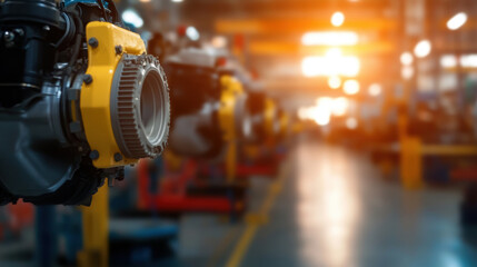Fototapeta premium High quality engine testing unit displayed in manufacturing facility, showcasing advanced technology and precision engineering. vibrant atmosphere highlights innovation in automotive production