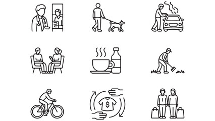 Line Art Icon Vector Set People, Activities, and Daily Life Illustrations